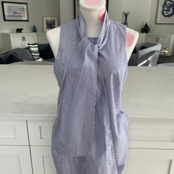 Banana Republic Sleeveless Lined Striped Cotton Midi Dress Purple White Sz 8 - Picture 3 of 12